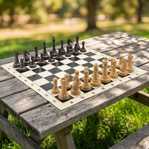 Juego de <span class=keywords><strong>Ajedrez</strong></span> con Diseño de <span class=keywords><strong>Madera</strong></span>, Tablero de Silicona de 43 cm, Rey de 9.2 cm, Piezas con Peso, para Torneos, Escuelas, Clubes, Uso Profesional, Lavable, Enrollable, con Bolsa de Transporte - Product Image 1