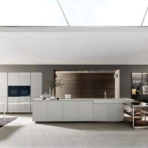 China Los Angeles Flat Pack High End Gloss Hdf Laminate Mdf Pvc Board White Acrylic Modern Design Kitchen <b>Cabinet</b> With Island - Product Image 2