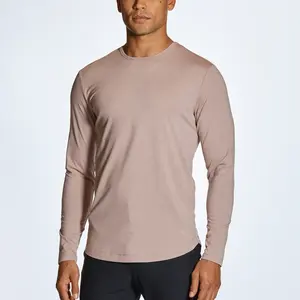 Excellent fit long sleeve curve hem sports men t shirts polyester cotton 4 way stretch tee