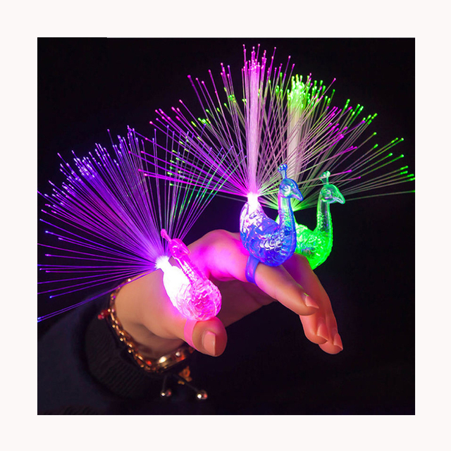 Wholesale Colorful Led Light Plastic Peacock Light up Toys Glowing Fiber Optic Ring Toys