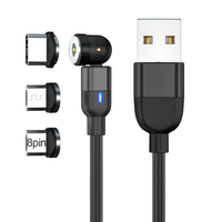 Kabel magnetik pengisian daya cepat, kabel konektor Magnet 3 dalam 1, kabel kepang nilon Tipe C 8 Pin, kabel pengisian cepat magnetik 3A
