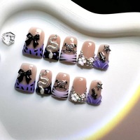 486-490 Faux ongles à presser faits main en forme de bec de canard, 10 pièces, réutilisables, en acrylique, pour enfants, motif carré artificiel