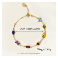 Bracciali Vintage Delicati in Argento Sterling 925 Placcato Oro 18k con Charm in Pietre Irregolari Miste Colorate Arcobaleno