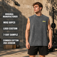 Débardeur Homme Oversize Streetwear en Coton Charcoal Mineral Wash 250GSM, Sans Manches, Côtelé, Épaules Tombantes, Coupe Musclée