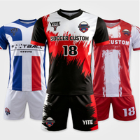 Ensemble de maillots de football pour hommes avec logo personnalisé, impression par transfert thermique, 100% polyester, séchage rapide, respirant, coupe ajustée