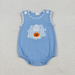 Ensemble de tenues pour bébés filles et garçons, Halloween, avec appliques fantôme et citrouille, rose et bleu, manches courtes, pantalon, barboteuse bulle, vêtements d'automne pour frères et sœurs - Product Image 5