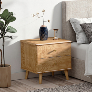 Rắn tro gỗ nightstand với ngăn kéo kép hiện đại <span class=keywords><strong>Scandinavian</strong></span> Bàn Cạnh Giường ngủ cho khách sạn phòng ngủ số lượng lớn bán buôn - Product Image 2