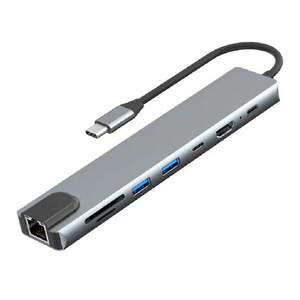 Type C <b>Hub</b> 8 In 1 Aluminum Alloy With Hdmi 2.0 <b>Usb</b> 3.0 Sd Card Reader For Laptop Computer - Product Image 1