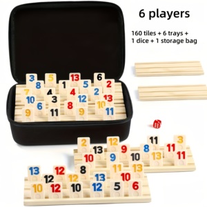 Jeu de tuiles Rummy avec supports en bois de haute qualité, jeu de société pour 4 ou 6 joueurs, tuiles Rummy pour les soirées de jeu en voyage - Product Image 2