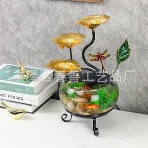 Pecera de escritorio con fuente de agua, adorno moderno de vidrio y hierro para decoración de hogar u oficina. - Product Image 2