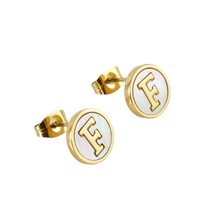 Pendientes de Acero Inoxidable con Letras del Alfabeto Inglés, Pendientes de Concha para Mujer, Estilo Americano, Oro de 18K, Venta al por Mayor - Product Image 5