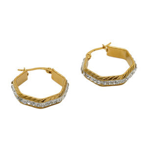 ZOGXIN Geometric Hoop Earrings Gold Rhinestone Inlay Stainless Steel For Women Fashion Jewelry - Product Image 5