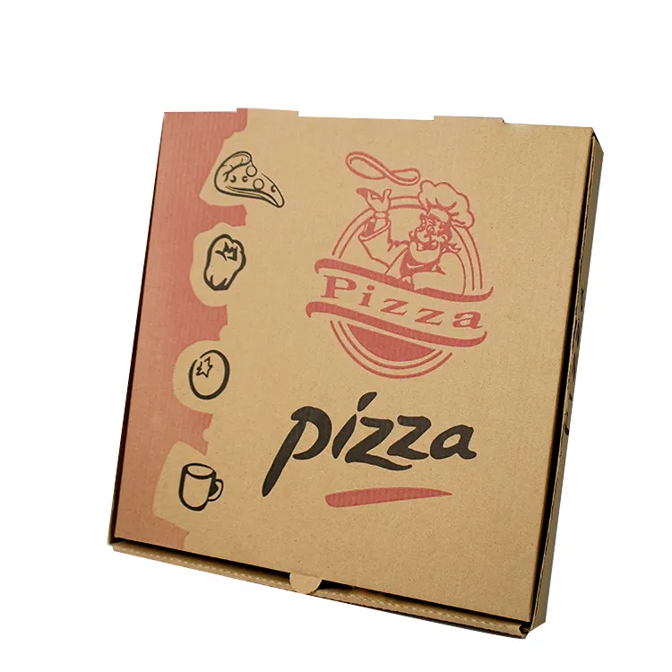 Vente en gros bon marché Boîte à pizza rectangulaire ondulée 8 10 12 14 16 pouces imprimée de logo personnalisé