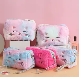 Customized Cute Kitty Plush Soft Cosmetic Bag Pencil Pouch Japanese Style Kitty Cat Makeup Brush Case