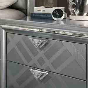 Contemporary Nightstand With Hidden Jewelry <b>Drawer</b> Silver Finish Acrylic Legs Bedroom Furniture - Product Image 3