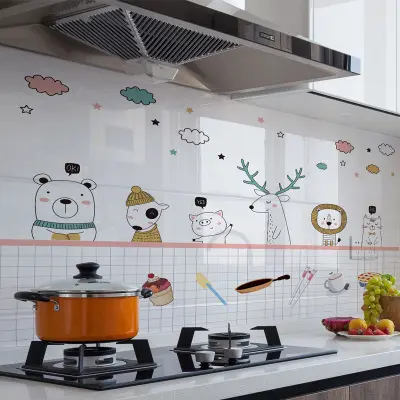 Kitchen Stove Oilproof Sticker High Temperature Cartoon Self-adhesive Waterproof Lampblack Wall Sticker Easy to Tear