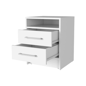 Rowley 2-Drawer 1-<b>Shelf</b> Rectangle Nightstand White Storage Drawer Bedside Cabinet - Product Image 4
