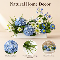 Composition florale artificielle effet naturel dans boîte en bois rustique, centre de table en soie pré-fait pour mariage champêtre et décoration de table à la maison
