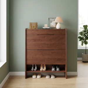 Modern Wood <b>Shoe</b> Rack with 2 Drawers and Open <b>Shelf</b> Freestanding Entryway <b>Storage</b> Cabinet Minimalist Design for Home Living Room - Product Image 2