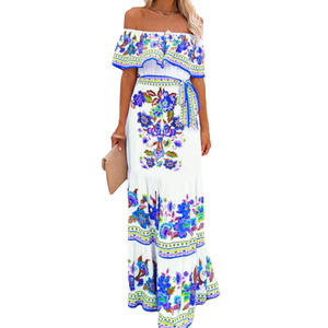 Vestido Largo de Verano para Mujer, Estilo Retro, Cintura Alta, Dobladillo Fluido, Un Hombro Descubierto, Estampado de Color Brillante, para <span class=keywords><strong>Vacaciones</strong></span> - Product Image 5