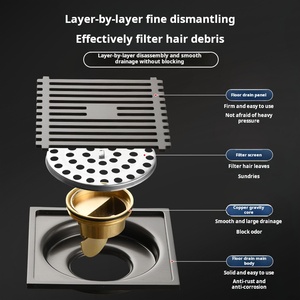 Grille de <span class=keywords><strong>douche</strong></span> carrée en laiton de 4 pouces pour insert de carrelage, moderne, anti-corrosion, anti-obstruction, anti-odeur, pour salle de bain - Product Image 4