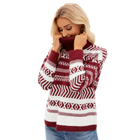 Pull à col roulé ample pour femmes, style décontracté pour l'automne et l'hiver, tricoté avec un motif géométrique