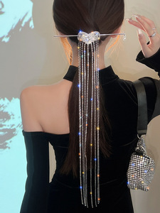 กิ๊บติดผมทรงหางม้าต่ำประดับเพชรเต็มรูปหัวใจ เครื่องประดับศีรษะผู้หญิง พู่ห้อยยาวประดับคริสตัล - Product Image 2