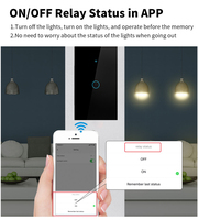 Interruptor Wi-Fi inteligente de 1 banda estándar de EE. UU. 110V Acabado de vidrio 433MHz Control remoto inalámbrico RF Aplicación controlada a través de la aplicación Wi-Fi