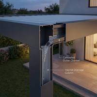 Pergola bioclimatique en aluminium avec toit à lames motorisées, éclairage LED intégré, commande intelligente pour balcon, villa, jardin