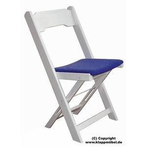 Sedia pieghevole in legno, bianca, curva, cuscino blu per seduta - Product Image 1