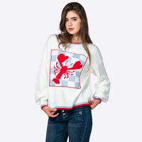 Pull-over en tricot ample à col rond et manches longues pour femme, motif damier homard, avec bordure contrastante – Fabricant