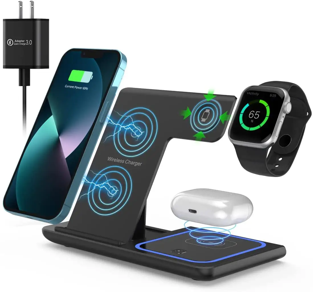 Amazon Top seller phone charger Wireless Charger 15w Fast charging 3 in 1 wireless charging station with Lamp
