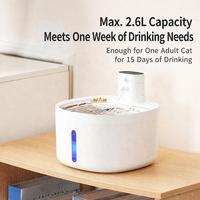 Fontaine à eau pour chat sans fil de 2,6 L, distributeur d'eau rechargeable pour animaux de compagnie avec capteur de mouvement et plateau en acier inoxydable 304