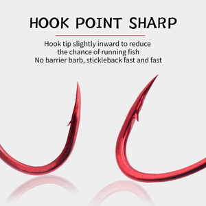 Logo personnalisé 4 # Hameçon de pêche en acier au carbone haute résistance pour pêche en mer, modèle 8/0 rouge, avec ardillon inversé et ardillons en <span class=keywords><strong>bec</strong></span>, matériel de pêche - Product Image 2