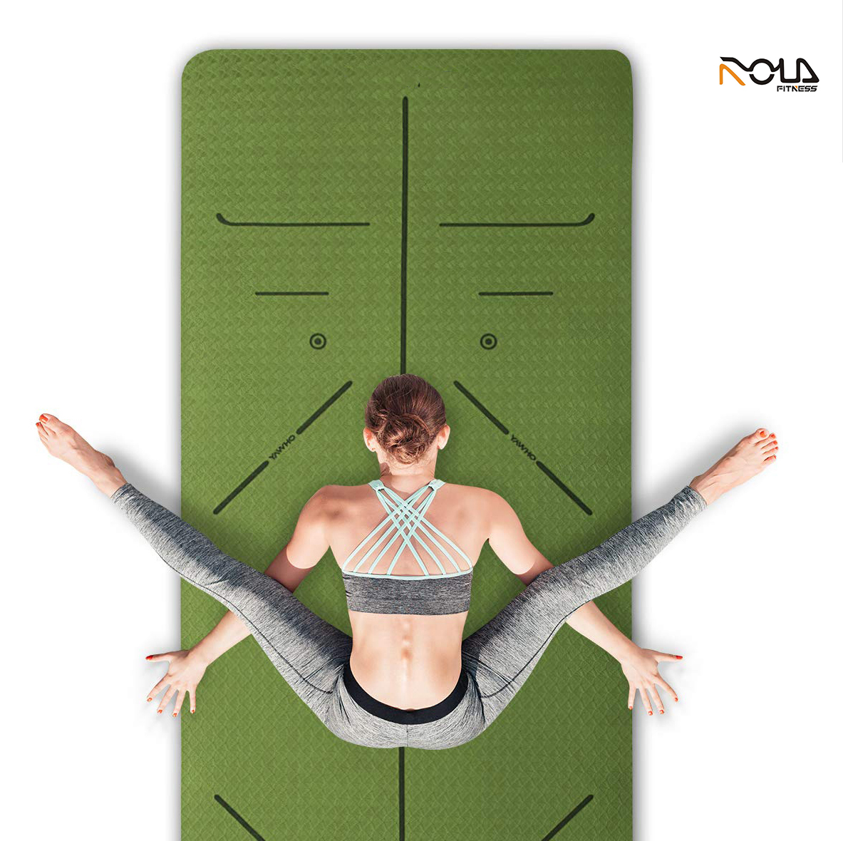 Экологичный коврик для йоги из ТПЭ с выравнивающимися линиями, 72x26 дюймов, толщина 1/4 дюйма, нескользящий очень большой коврик для йоги из ТПЭ