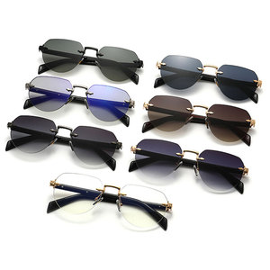 Logo Custom 2026 Fashion Retro Rimless Men Sun Glasses UV400 <b>Gradient</b> Shades Big Frame Polit <b>Sunglasses</b> - Product Image 3
