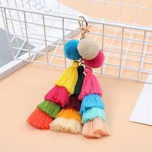 <span class=keywords><strong>Porte</strong></span>-clés vintage en peluche bohème pour femmes, coloré, <span class=keywords><strong>Original</strong></span>, fait à la main, sac à main, breloque pompon, - Product Image 2