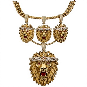 Collier Pendentif Tête de Lion Personnalisé en Acier Inoxydable Plaqué Or avec Diamants, Chaîne de Pull Hip Hop Gravée « Loyalty », Idéal pour Cadeau Homme - Product Image 2