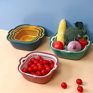 Multifunctional Drain <b>Basket</b> <b>Plastic</b> Rectangular Vegetable Washing <b>Basket</b> With Lid For Kitchen Fruit Storage 3 Pieces Set - Product Image 4