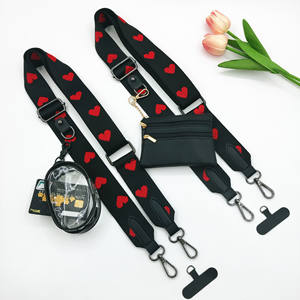 新しいハートパターンブラックワイド携帯电话ストラップ付き小さなポーチ - Product Image 1