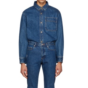 Chemise en jean tendance à manches longues avec poche plaquée, style décontracté, 100% denim bleu pour hommes - Product Image 3