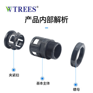 Conector de inserción recta de plástico de nylon Wtrees Cable Gland PG para conducto corrugado IP65 - Product Image 2