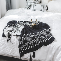 Housse de coussin de siège de voiture tricotée sur mesure WSEZ, style bohème marocain, avec pompon, noir et blanc, coussin personnalisé 100% coton, 1 pièce/sac en polyéthylène