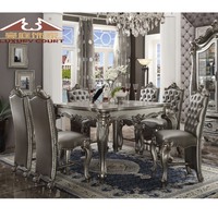 Ensemble de table et de chaises à manger Longhao, style européen rétro, en bois massif sculpté à la main, mobilier de salle à manger vintage royal sculpté