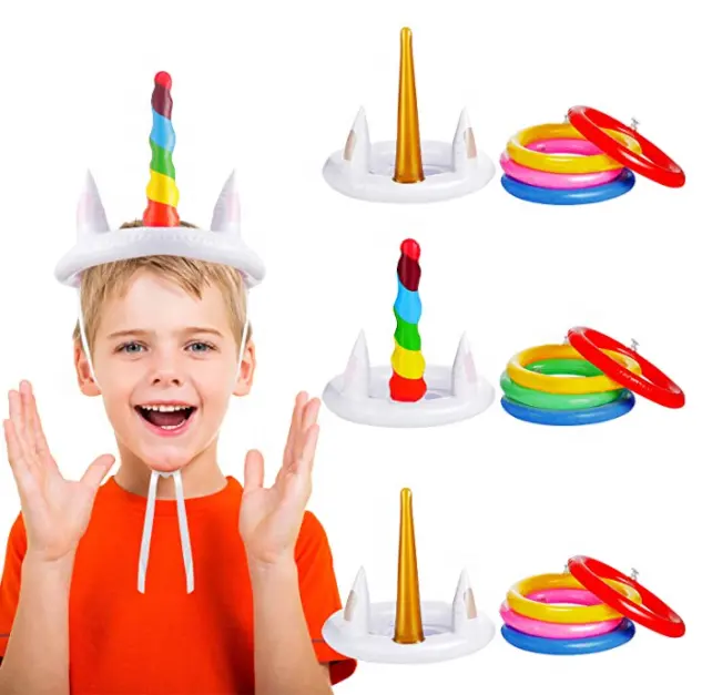 Inflatable Unicorn Đảng Vòng quăng trò chơi Unicorn quăng Mũ bên đồ chơi cho trẻ em người lớn gia đình bên trò chơi