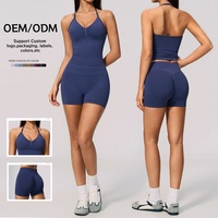 Ensemble de sport sans couture, haute élasticité, séchage rapide, avec coussinets de poitrine, débardeur de yoga dos élégant et short taille haute galbant les hanches