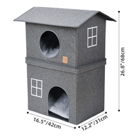 Lit Cube Pliable Imperméable pour Extérieur, Maison de Chat, Tour de Villa à 2 Niveaux, Motif Animal Solide Amovible et Boîte de Sommeil Inclus