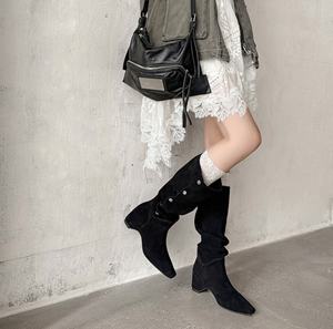 Zapatos de Tobillo para Mujer Hechos a Mano con Cuero Vacuno y Piel de Oveja Genuina, Impermeables, con Punta Puntiaguda, Tacón Grueso y Plataforma, para Primavera y Otoño - Product Image 5