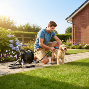 Enrouleur de tuyau portable en acier 16,73x16,73x18,38 m, 75 pieds, hybride polymère PVC, industriel, automobile, à ressort, enroulement automatique ODGGAR016 - Product Image 3