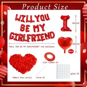 Kit de ballons en aluminium « VEUX-TU ÊTRE MA PIGE ? » avec lettres, ballons en aluminium en forme de cœur rouge et rose avec pétales de rose pour demande en mariage ou Saint-Valentin - Product Image 4